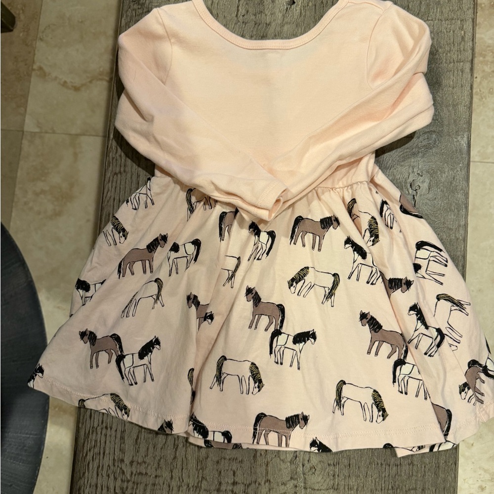 Tea Collection Pink Horse Print Long-Sleeve Dress